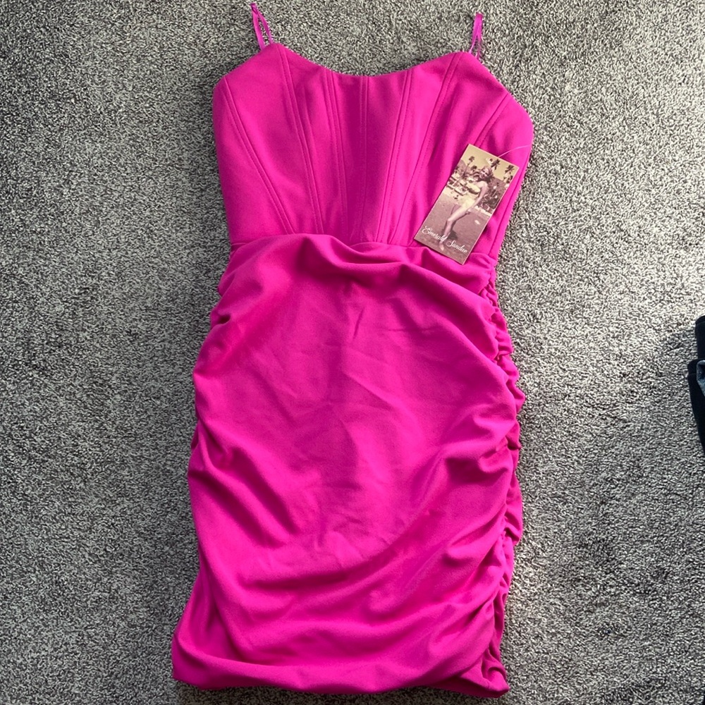 Hot Pink Ruched Mini Dress ~